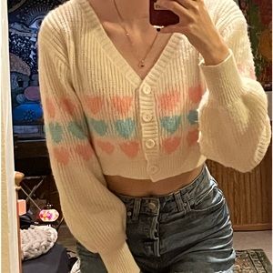 s, knit cropped colored hearts sweater😌